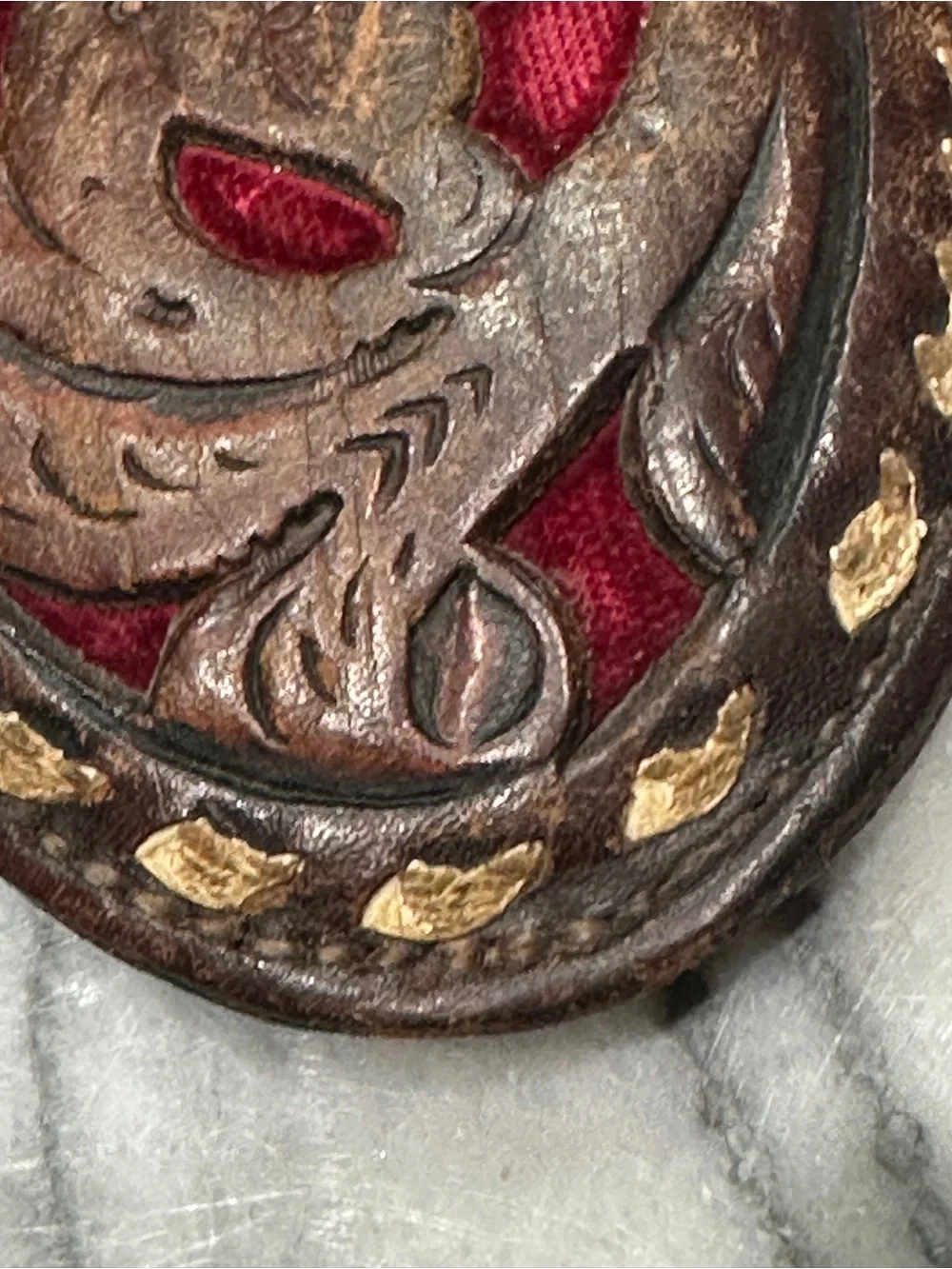 Circle Y Tooled‎ Leather Belt Buckle Vintage Western Bird Red Velvet